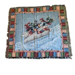 Mohawk Tapestry Holiday Polar Bear and Penguin Throw Vintage